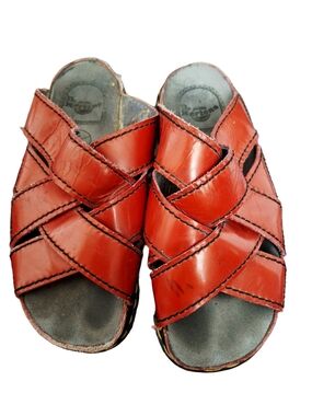 Vintage Y2K Dr. Martens Red Leather Cross-Strap Women's Sandals Boho 90s